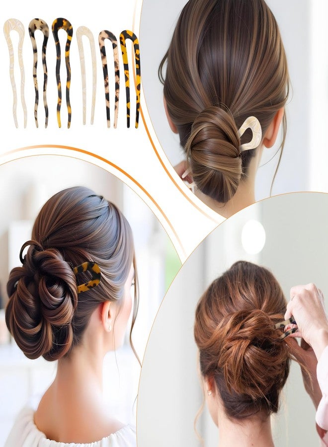 Bremorou 6 Pcs French Hair Pin Tortoise Shell French Twist Hair Pin U Shaped Acetate 2 Prong Bun Sticks Decorative Acetate For Women Thick Long Hair(Yellow, Beige, Tortoise Shell Colors) - Image 5
